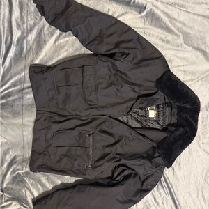 Men's Black Utility Jacket with Faux Fur Collar